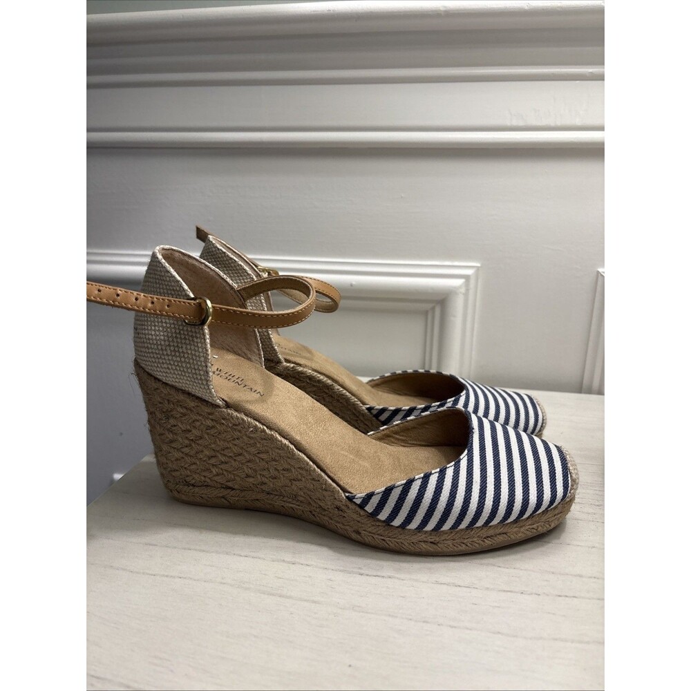 New White Mountain Mamba Espadrille Wedge Sandals – Navy Stripe – Women’s Size 8